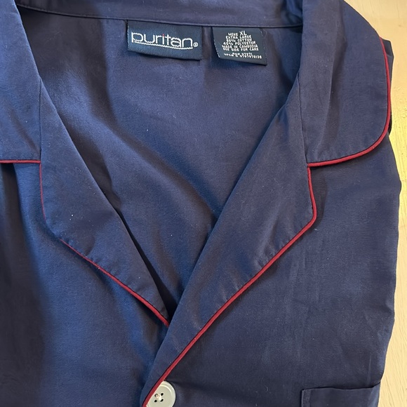XL Men Puritan Navy Blue Pajama/Lounge Shirt Cotton/Polyester Contrast Piping - Picture 3 of 7